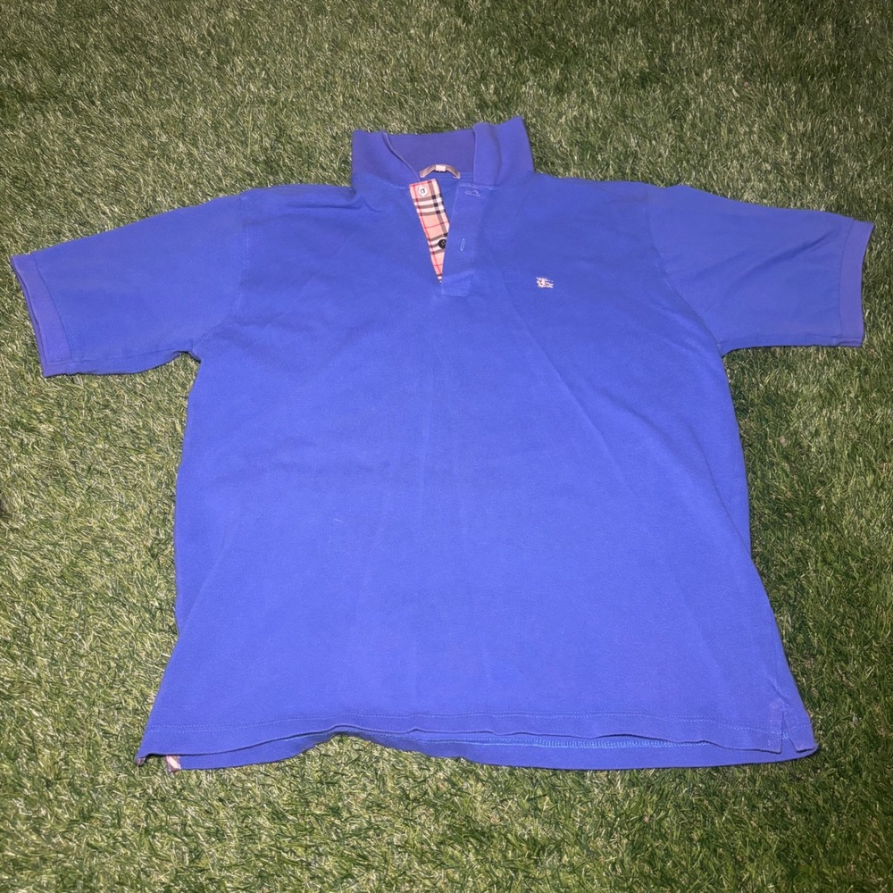 Burberry London Mens Purple Cotton Pique Polo Shirt Nova Check Large Made in UK